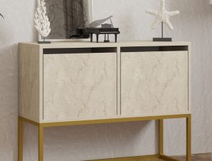 Κονσόλα – Μπουφές Zermat Megapap χρώμα μπεζ travertine – χρυσό 90x34x70εκ. – MegaPap – 0254011